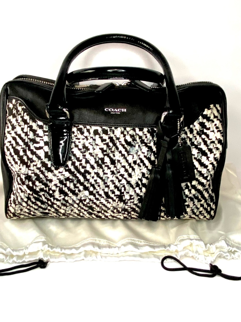 Coach 2013 Black & White Patterned Satchel with Leather Trim